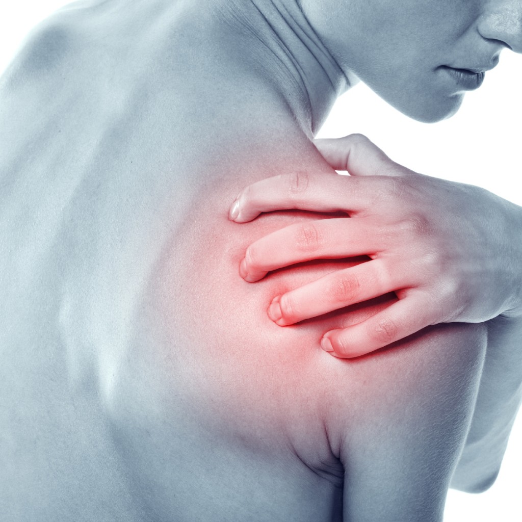 Acute pain in a shoulder at the young women.